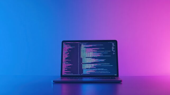 Laptop displaying code in neon studio