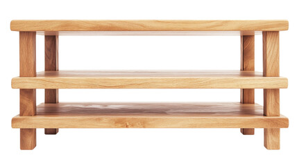 Wooden tv stand with three shelves on transparent background