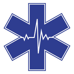 Emergency Symbol of Life: A vibrant blue Star of Life symbol, a universal emblem of emergency medical services, emblazoned with a dynamic white EKG waveform.