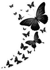 Elegant Black Butterfly Silhouettes in Flight isolated on white background as transparent. PNG. AI GENERATED