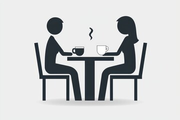Decaf coffee. Illustration of two people having coffee at a table.