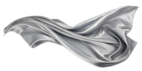 silver grey silk satin cloth floating or flying with png background