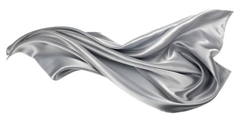 silver grey silk satin cloth floating or flying with png background