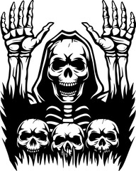 Fototapeta premium SVG vector features demons and mythical creatures. Creepy Grim Reaper with Skeletons Emerging from Dark Shadows