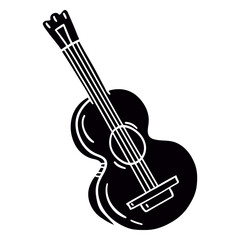 Fototapeta premium Musical Silhouette: A stylized black and white illustration of a guitar, capturing the instrument's classic form and string arrangement. 
