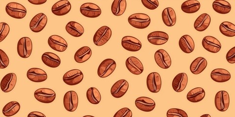 Obraz premium Decaf coffee. Coffee beans scattered on a light background in a seamless pattern.