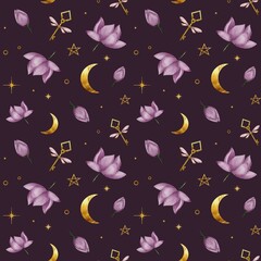 Bright floral and celestial children’s fabric pattern with elegance and charm
