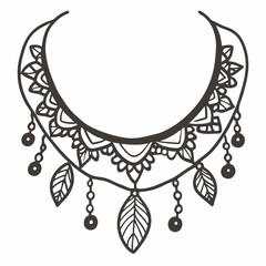 Ornate Hand Drawn Bohemian Necklace with Lace and Leaf Details