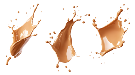 Three Swirling Coffee Splashes Isolated on transparent background