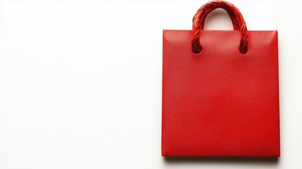 A vibrant red shopping bag with a twisted handle on a white background.
