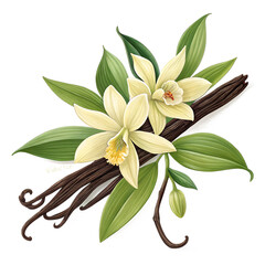 vanilla flower with pods and leaves png
