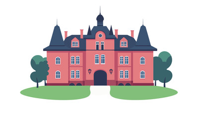 Charming Vector Castle Illustration with Minimalistic Design Elements and Trees