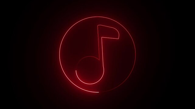 Neon music sign Glowing neon effect music icon animation on a black background.