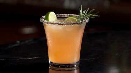 Refreshing Pink Cocktail with Lime and Rosemary Garnish