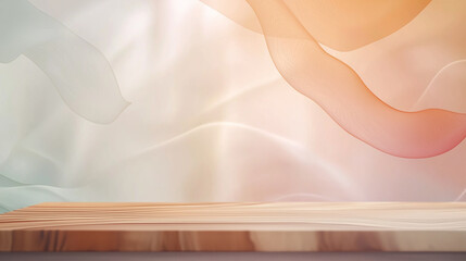 Wooden Tabletop Mockup Pastel Fabric Background