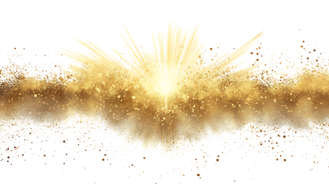 Golden Powder Burst with Radiant Sparkles on transparent background