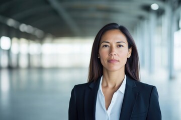 business-like individual stands in modern warehouse blurred background creates minimalistic feel