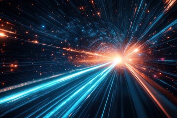 generation ship traveling between stars, showcasing huge engine thrusters leaving a bluish trail