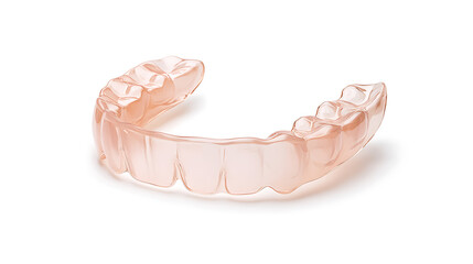 Fototapeta premium Custom-fit mouthguard on white. Dental appliance designed for night teeth grinding protection and teeth alignment, ensuring oral health and comfort.