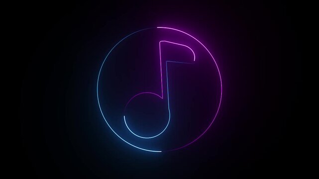 Neon music sign Glowing neon effect music icon animation on a black background.