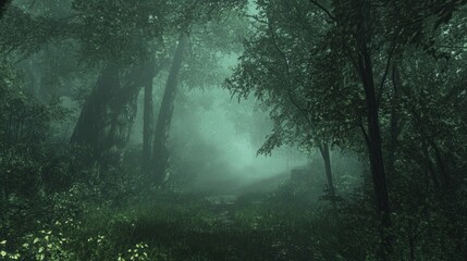 Misty forest path