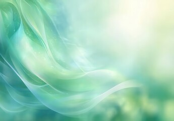 Ethereal Green Flowing Abstract Background with Soft Illuminated Waves and Gentle Hues for Design and Art Projects