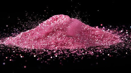 A vibrant pile of pink glitter sparkles against a black background, creating a dazzling effect for creative projects