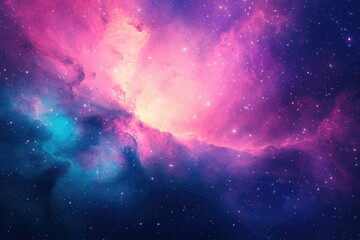 Obraz premium A vast cosmic nebula with gases diffusing into space, vibrant pinks, purples, and blues, glowing stars scattered throughout, deep space ambiance
