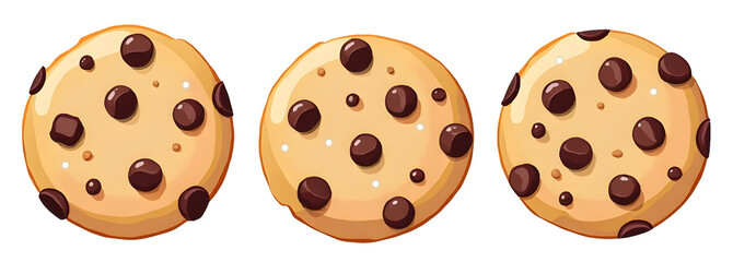Scrumptious chocolate chip cookies!  Golden-brown, studded with rich chocolate, these delectable treats are a sweet temptation. Irresistible!, cut out,transparent background