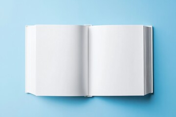 Naklejka premium hardcover journal mockup. Open blank book on a blue background, ideal for creative design, note-taking, or educational purposes.