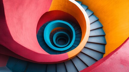 Colorful spiral staircase design in modern architecture showcasing vibrant hues and geometric shapes