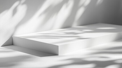Minimalist white display platform with soft shadows, perfect for showcasing products or art