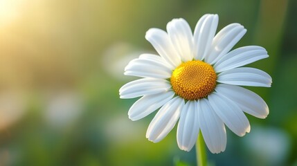 Fototapeta premium Bright white daisy blooms under soft sunlight in the garden, captured during early morning hours