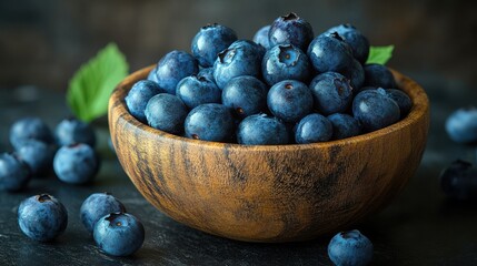 blueberry in a wooden bowl isolated,studio background