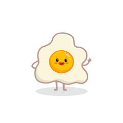 cute cartoon egg character isolated on white. Funny fried egg in flat style. 