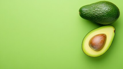 Ripe Avocados On Green Background A Vibrant Food Photograph High
