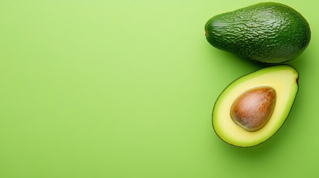 Ripe Avocados On Green Background A Vibrant Food Photograph   High