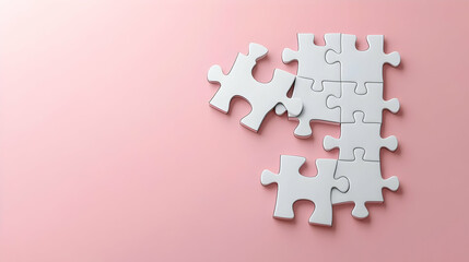 White Jigsaw Puzzle Pieces on a Pastel Pink Background Illustrating Problem Solving and Connection
