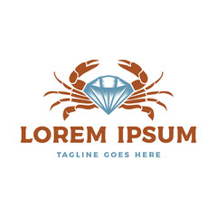 Vintage Retro Crab with Diamond Stone Icon Illustration Logo Design