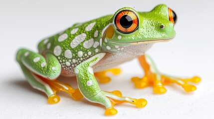 Obraz premium Vibrant Red-Spotted Tree Frog in Tropical Forest Environment