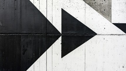 Black and white triangular painted arrows on concrete wall