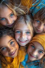 Fototapeta premium Group of happy children friends smiling and bonding closely together outdoors
