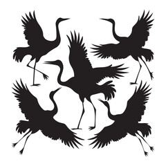 Vector silhouette illustration of five cranes