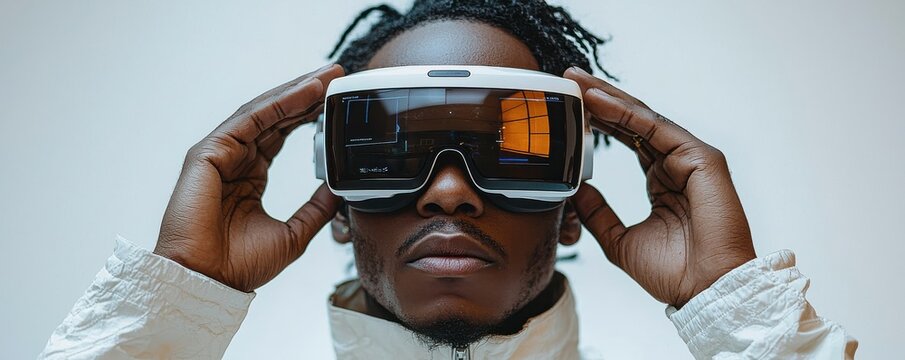 Man Wearing Modern Smart Glasses with a Futuristic Design - Powered by Adobe
