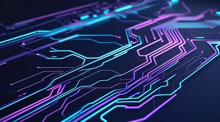 Futuristic Dark Background with Glowing Blue and Purple Circuit Lines
