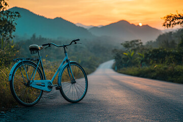 a bicycle parked on the side of a road
