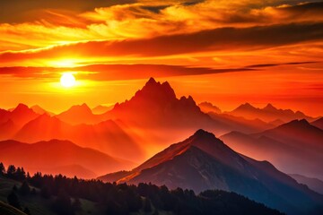 Obraz premium Silhouette Photography: Majestic Mountains at Sunset - Dramatic Landscape