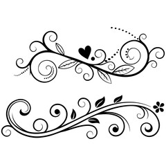 Black Swirls with Leaves and Heart.