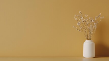 A soft muted ochre wall with delicate golden trims, forming a luxurious yet understated natural interior