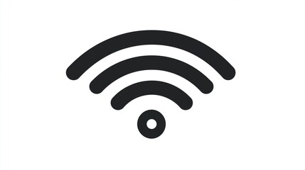 A simple black Wi-Fi signal icon on a white background.